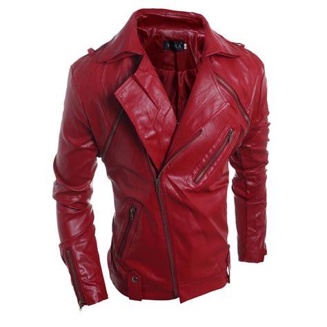 2016 Brand Men S Popular Handsome Pu Leather Jacket Punk New Red Leather Jackets Zipper Men