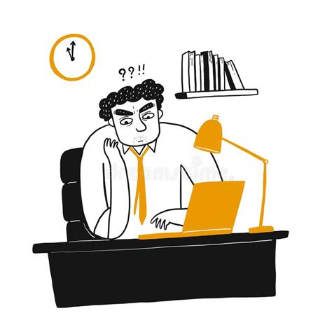 Funny Young Man Sitting At Desk And Drawing Stock Vector