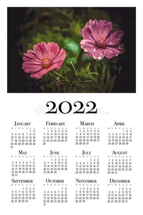 Botanical Calendar For 2022 Printable Vertical Wall Calendar Stock