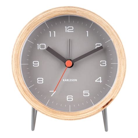 Wooden Alarm Clock Grey Present Time Design Adult
