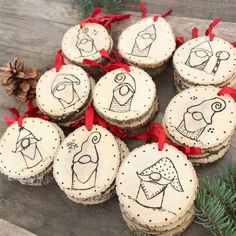 Adorable Hand Burned Wood Slice Gnome Ornaments Tomte Ornaments Wood