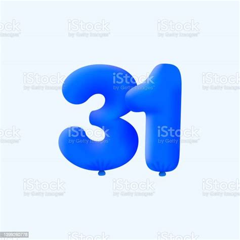 Blue 3d Number 31 Balloon Realistic 3d Helium Blue Balloons Stock