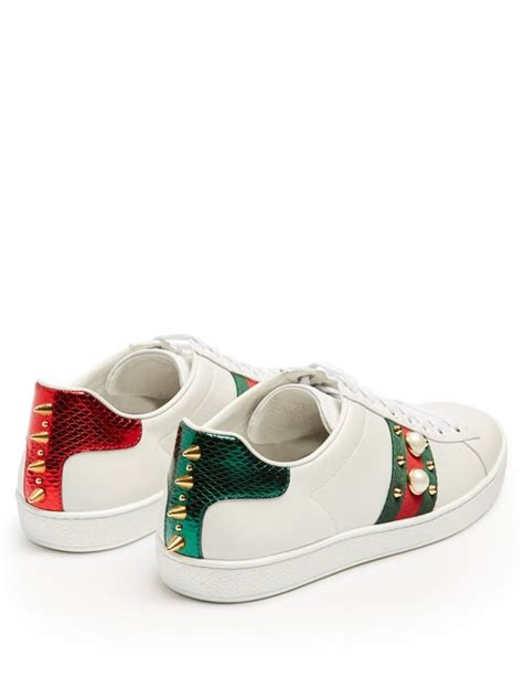 Gucci Ace Metallic Ayers Trimmed Embellished Leather Sneakers In White