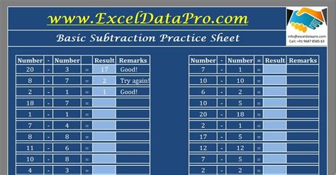 The excel subtraction formula is very easy. Download Basic Subtraction Practice Sheet Excel Template ...