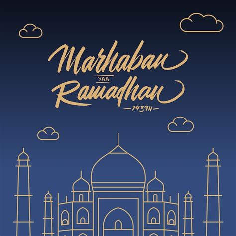 Marhaban Yaa Ramadhan Line Art Vector Premium