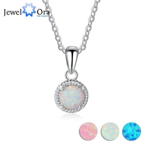Round Shape Opal Stone Pendant Necklace Classic 925 Sterling Silver