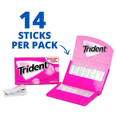 Trident Gum Bubblegum Sugar Free Chewing Gum 14 Sticks Pack