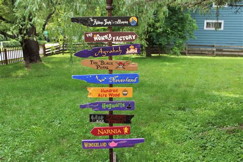Hand Painted Distressed Wooden Directional Signs, Fantasy Directional