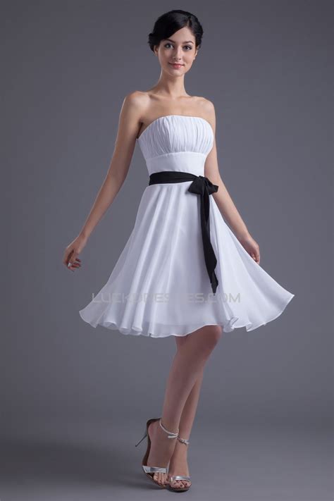 knee length strapless sleeveless chiffon short white bridesmaid dresses 02010494 white