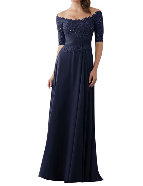 Long Navy Blue Elegant Mother Of The Bride Lace Dresses Sexy See My