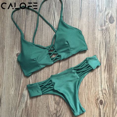 2018 summer sexy bikini swimsuit green women hollow out push up braided string thong bikini