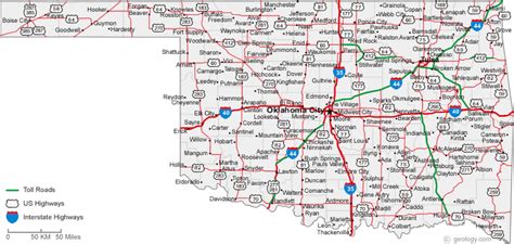 Large Detailed Road Map Of Oklahoma With Printable Map Of Oklahoma