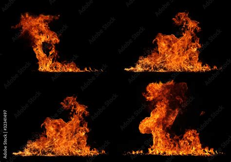 High Resolution Fire Collection Isolated On Black Background Stock