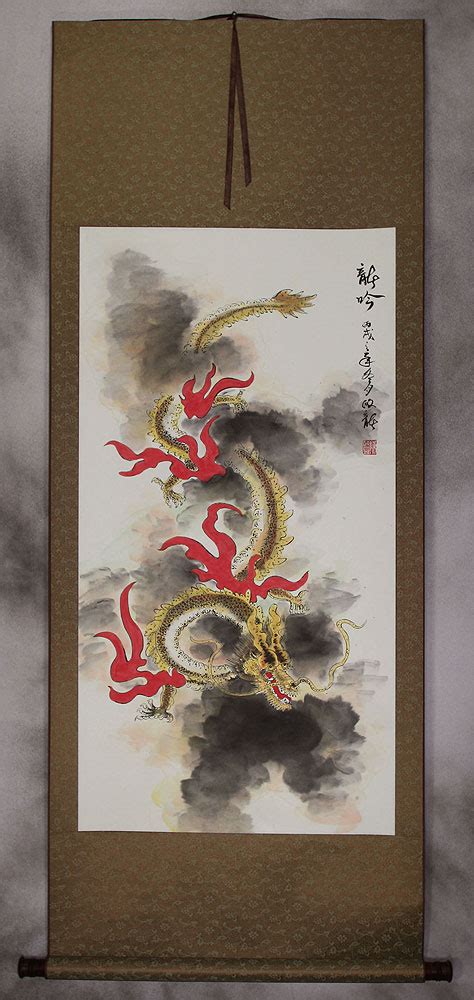 Dragons Roar Chinese Dragon Wall Scroll Asian Art