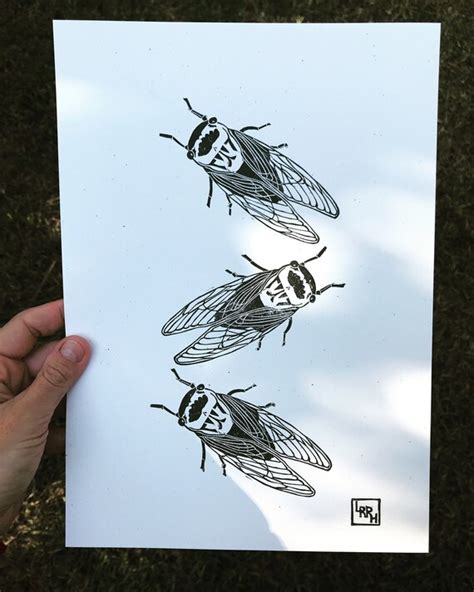Cicadas Linocut Cicada Linoprint Australian Art Print Etsy