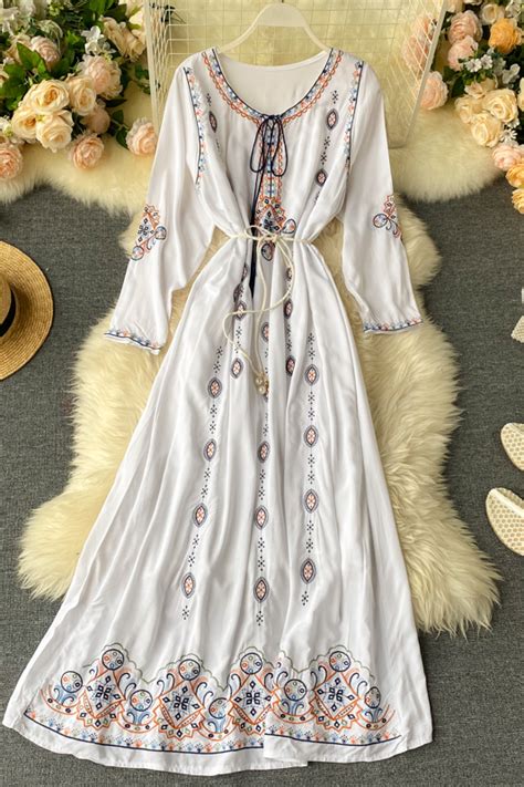 Fleepmart Womens Dress Bohemian Ethnic Style Long Dress 2021 Summer