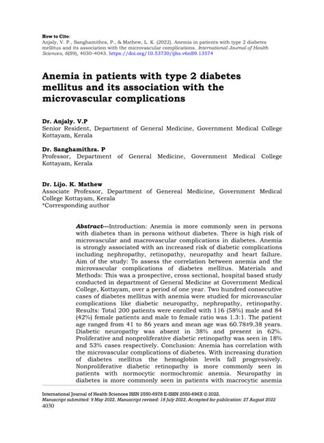 Pdf Anemia In Patients With Type 2 Diabetes Mellitus And Its