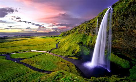 Greens Rocks Waterfall Iceland Seljalandsfoss Hd Wallpaper