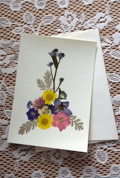 Handmade Greeting Card Pressed Flowers Unique By Myhumblejumble