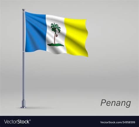 Waving Flag Penang State Malaysia Royalty Free Vector
