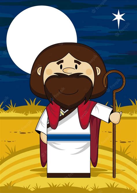 Premium Vector Cute Cartoon Jesus Christ With Crook By Moonlight
