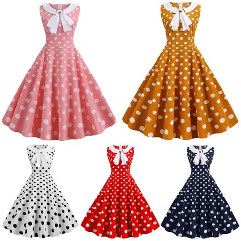 women 1950s 60s style rockabilly party sleeveless hepburn polka dot swing dress 25 33 picclick