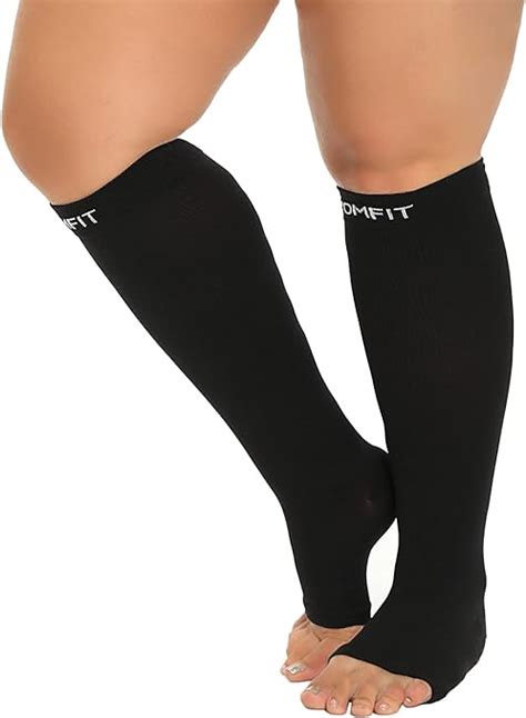 Wide Calf Plus Size Open Toe Compression Socks Toeless Women Men 20 30mmhg Black Xxxl
