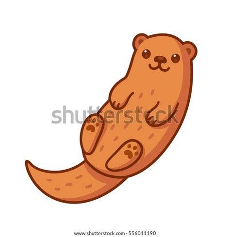 Cute Cartoon Otter Swimming On Back Stock Vector Royalty Free 556011190