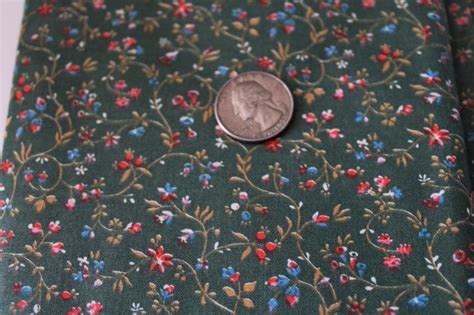 Vintage Polished Cotton Chintz Fabric Tiny Flowered Print On Forest