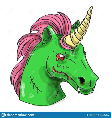 Green Zombie Unicorn Head Vector Isolated Halloween Stock Illustration
