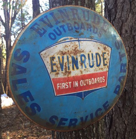Vintage Metal Evinrude Outboard Motor Sign Dome Shaped Antique
