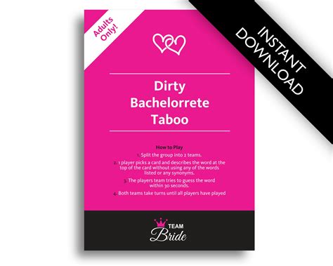 Bachelorette Party Game Dirty Taboo Hen Party Game Raunchy Etsy