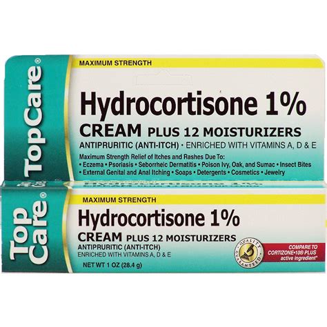 Top Care Hydrocortisone 1 Percent Cream Plus 12 Moisturizers Anti1oz