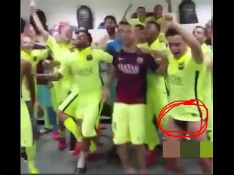 Barcelona Players Naked Celebration In Dressing Room After Winning La
