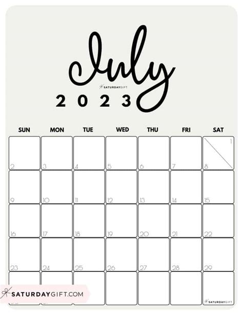 July 2023 Calendar 9 Cute And Free Printables Saturdayt