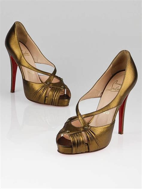 christian louboutin bronze nappa leather scissor girl 120 peep toe pumps size 6 5 37 shoes