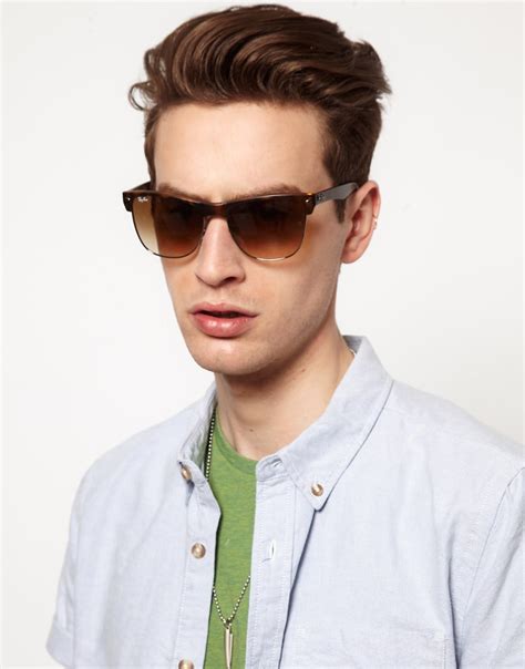 Lyst Ray Ban Clubmaster Sunglasses In Brown For Men