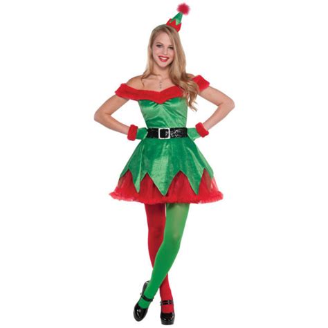Ladies Elf Santas Helper Fancy Dress Costume Womens Christmas Outfit In