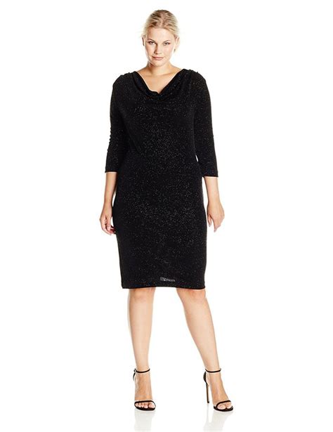 Tiana B Womens Plus Size 34 Sleeve Drape Neck Glitter Dress Glitter