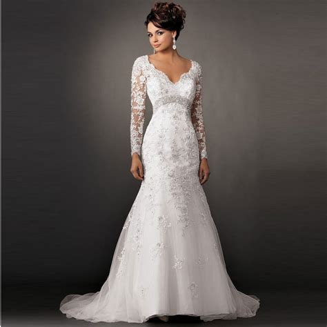 Sexy V Neck Trumpetmermaid Wedding Dress 2015 Long Sleeve White Lace