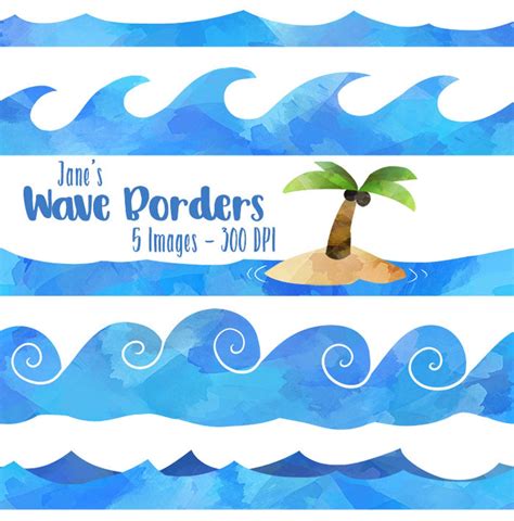 Wave Borders Clipart Watercolor Waves Clipart Ocean Waves Etsy New