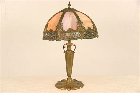 lamp with stained glass shade 1915 antique