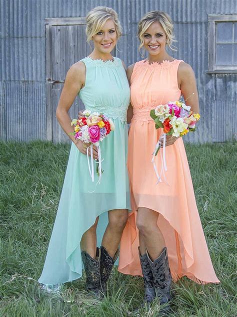 Country Rustic Hi Low Bridesmaid Dresses With Cowboy Bootsfs090