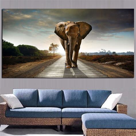 African Elephant Hd Print Canvas Painting Animal Landscape Poster Wall