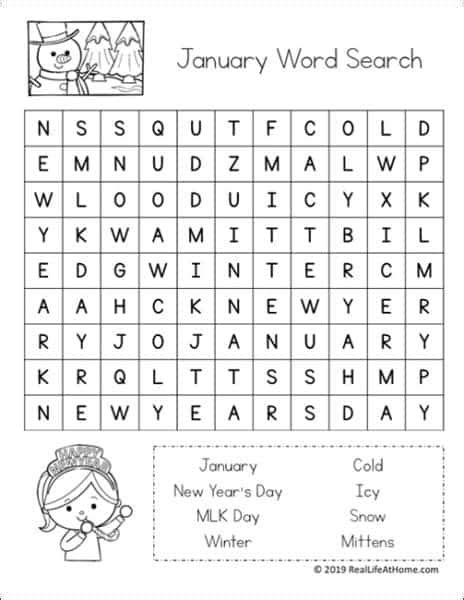 Free January Word Search Printable Puzzle Set For Kids