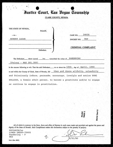 Bob Lazar and his Nevada felony: Some key documents