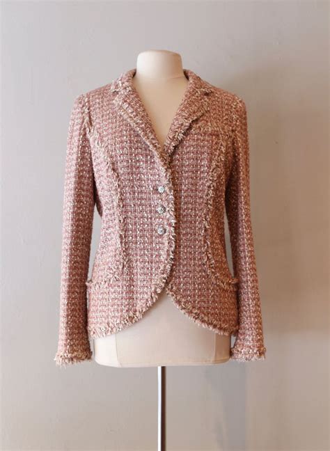 Vintage Chanel Tweed Jacket Authentic Chanel Pink Tweed Etsy Pink
