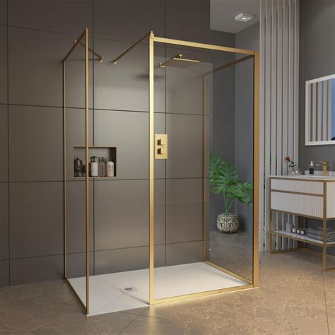 Luxor 3 Sided Walk In Shower Enclosure With Tray And Brass Frame 8mm