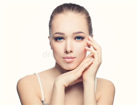 Healthy Skin Natural Nude Makeup French Manicure Nails Stock Photos