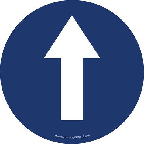Directional signs use a green background with white letters and arrows. Floor sign - Directional Arrow blue 45cm - Easy Marking